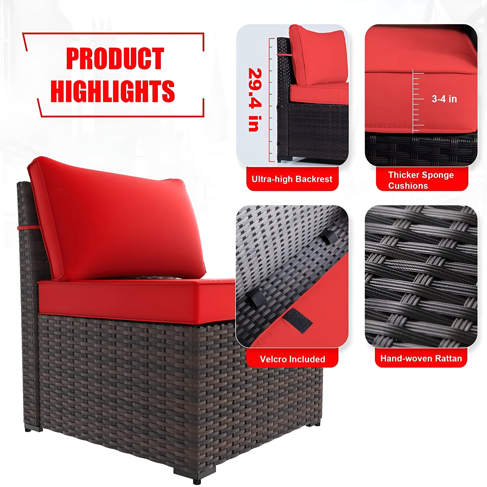 7 Pieces Outdoor Patio Furniture Set with 43" Fire Pit Table Sets Outdoor Furniture Patio Conversation Set (Red)