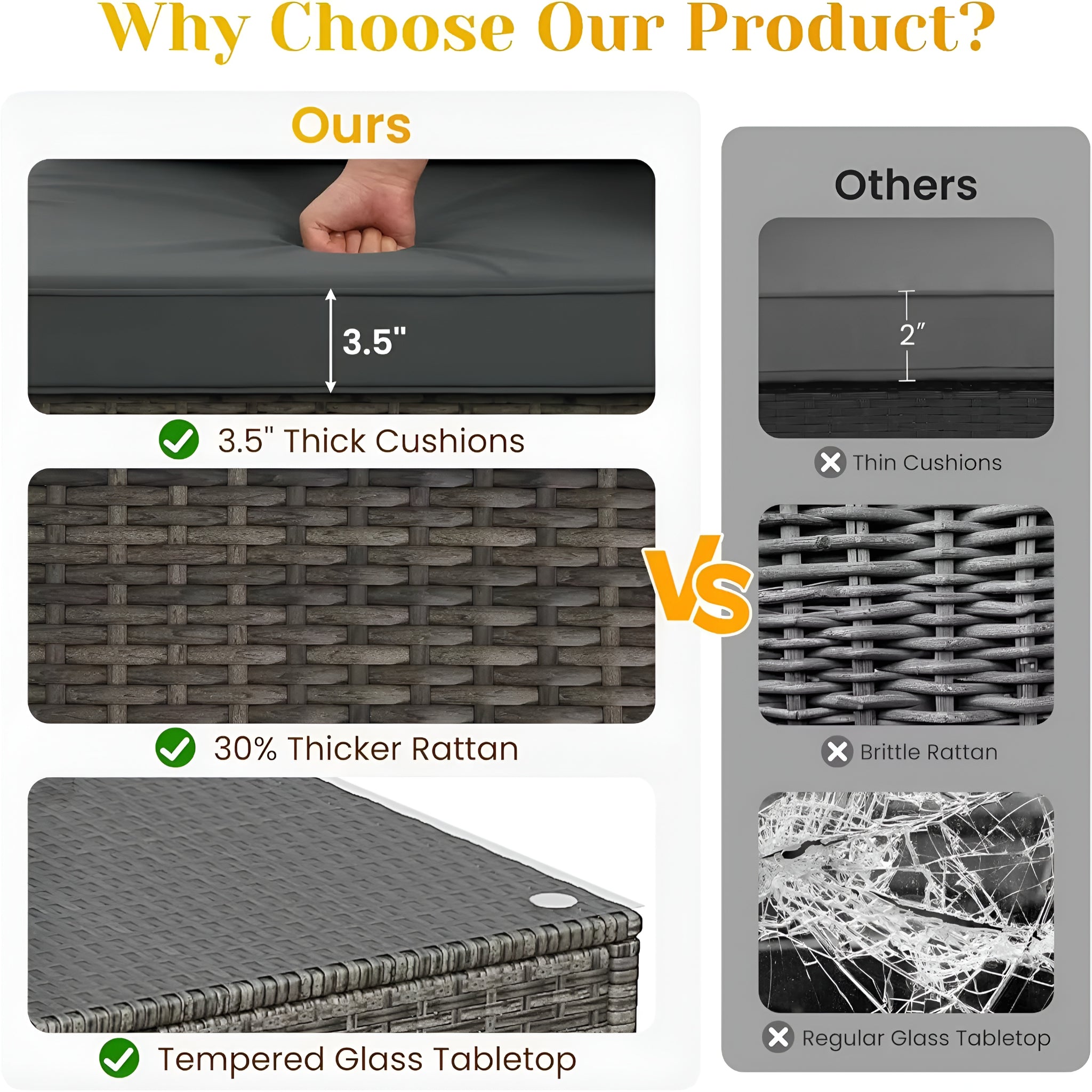 2025New-Outdoor Patio Furniture Set, 5 Piece Patio Conversation Set,Waterproof Wicker Furniture Set,All Weather Combination