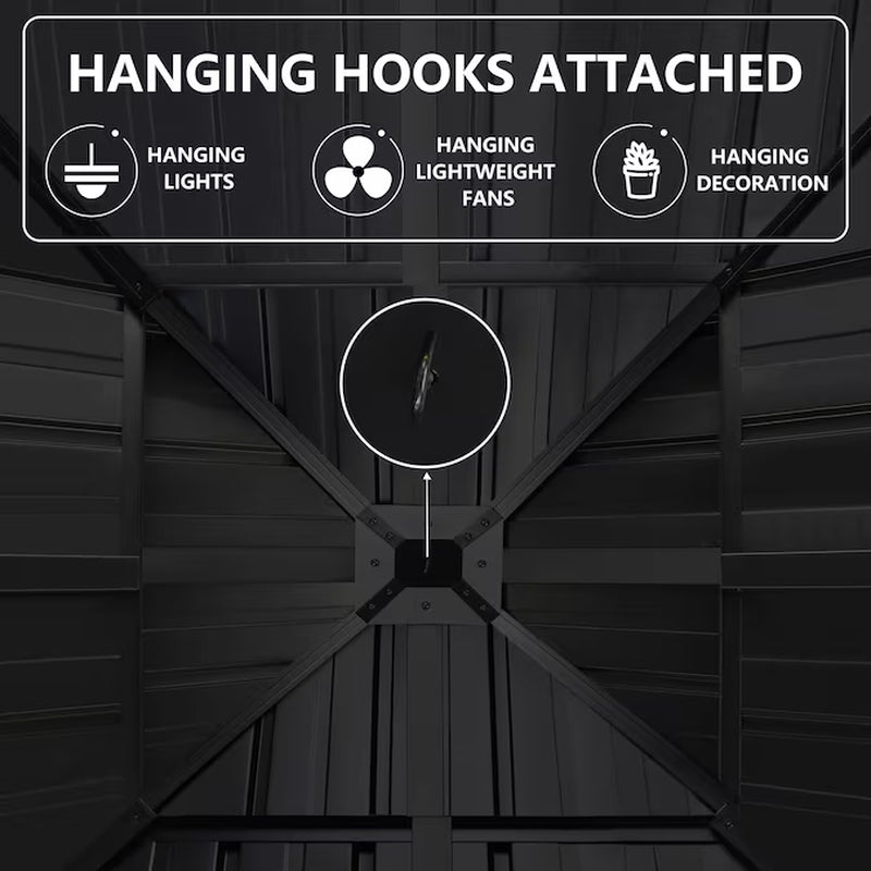 12-Ft X 12-Ft Hard Top Black Gazebo with Hardtop Roof (Screen Included)