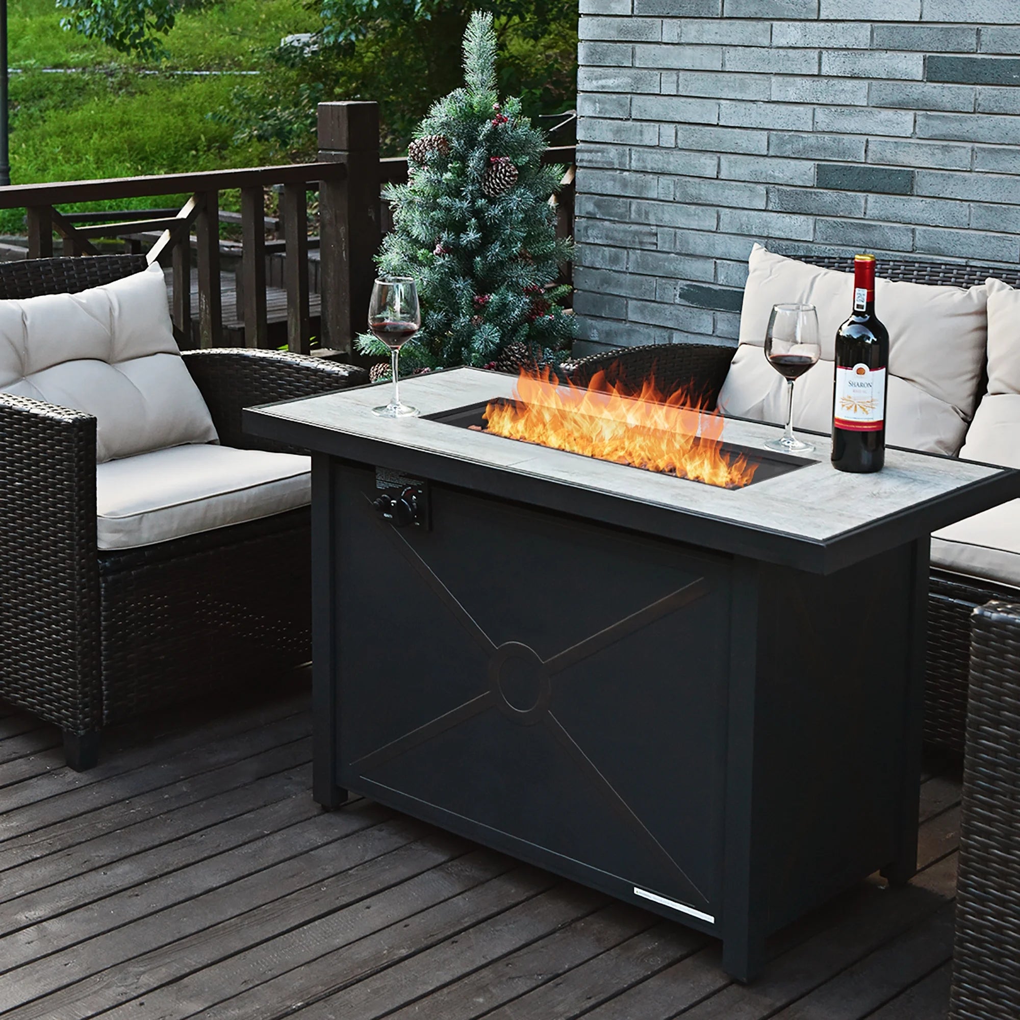 60,000 BTU Outdoor Rectangle Gas Fire Table W/ Ceramic Tabletop Ideal for Backyard Poolside