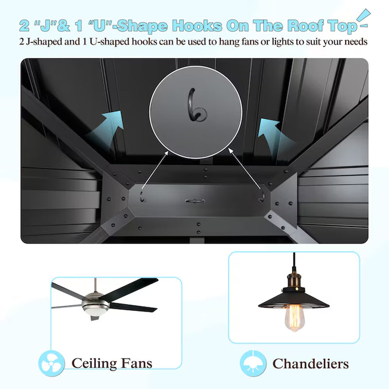 12-Ft X 10-Ft Hardtop Black Gazebo with Hardtop Roof (Screen Included)