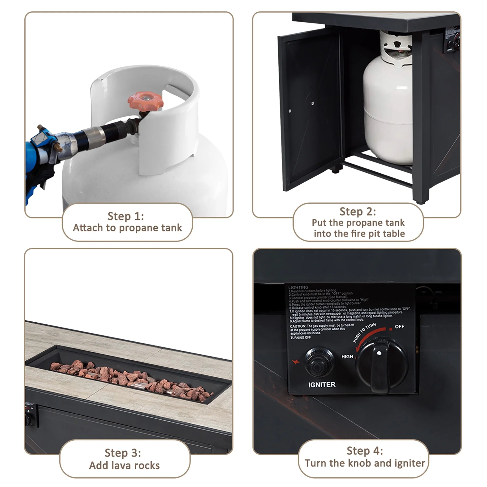 60,000 BTU Outdoor Rectangle Gas Fire Table W/ Ceramic Tabletop Ideal for Backyard Poolside