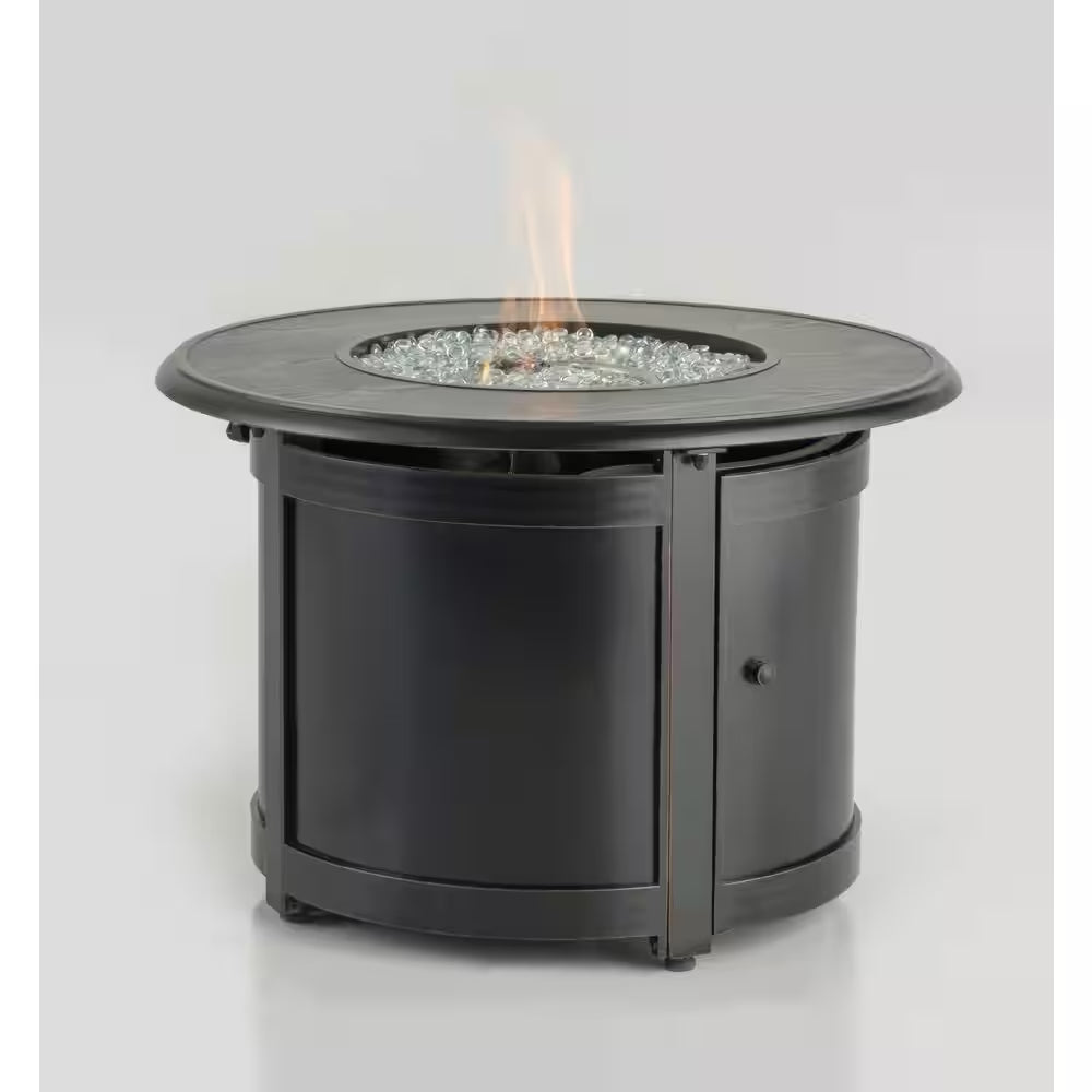 Manchester 36 In. X 25 In. round Aluminum Match Lit Propane Gas Fire Pit Chat Table with Glacier Ice Firebeads