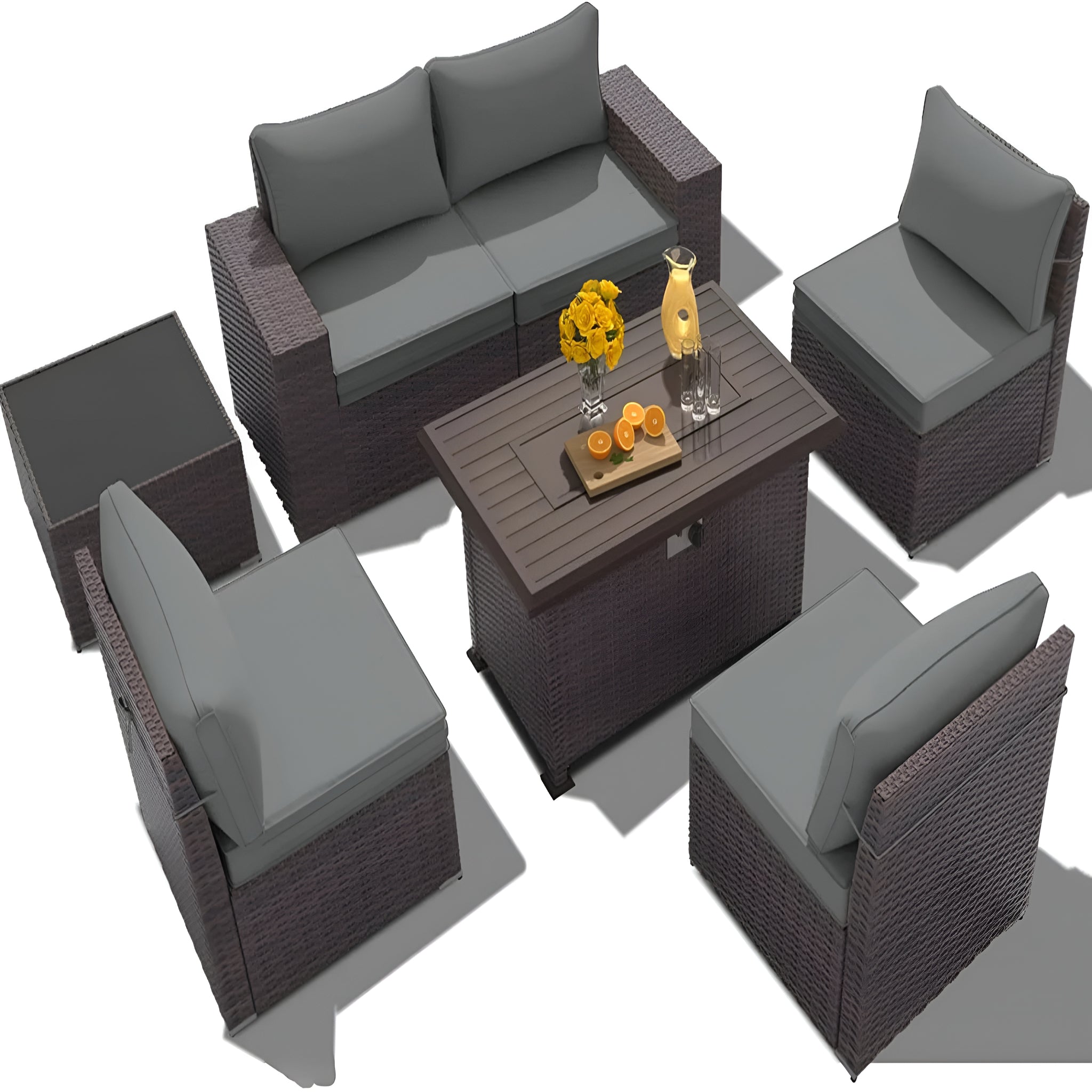 7 Pieces Outdoor Patio Furniture Set with 43" Fire Pit Table Sets Outdoor Furniture Patio Conversation Set (Grey)