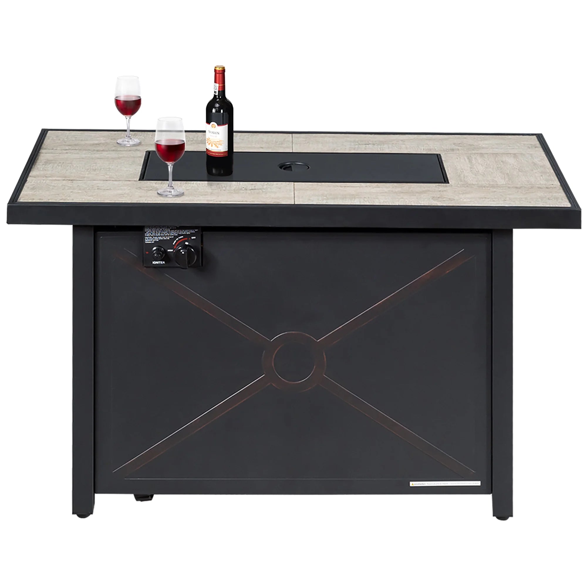 60,000 BTU Outdoor Rectangle Gas Fire Table W/ Ceramic Tabletop Ideal for Backyard Poolside