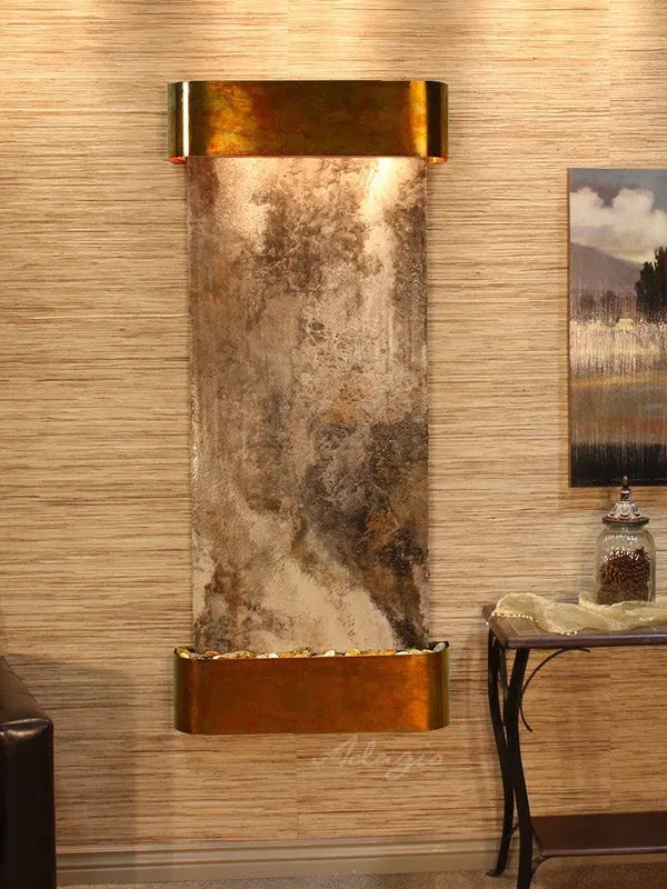 Adagio Inspiration Falls Wall Mounted Water Feature (30” x 69” x 6”) - Magnifico Travertine / Rustic Copper