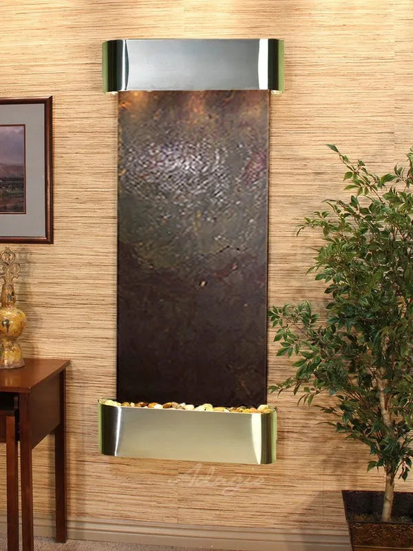 Adagio Inspiration Falls Wall Mounted Water Feature (30” x 69” x 6”) - Multi-Color FeatherStone / Stainless Steel