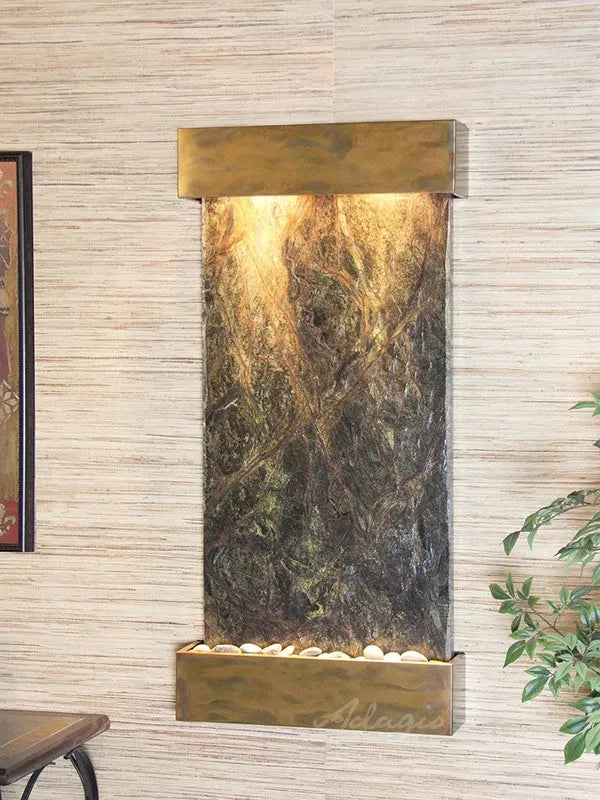 Adagio Whispering Creek Wall Mounted Water Feature (22” x 46” x 5”) - Green Marble / Rustic Copper