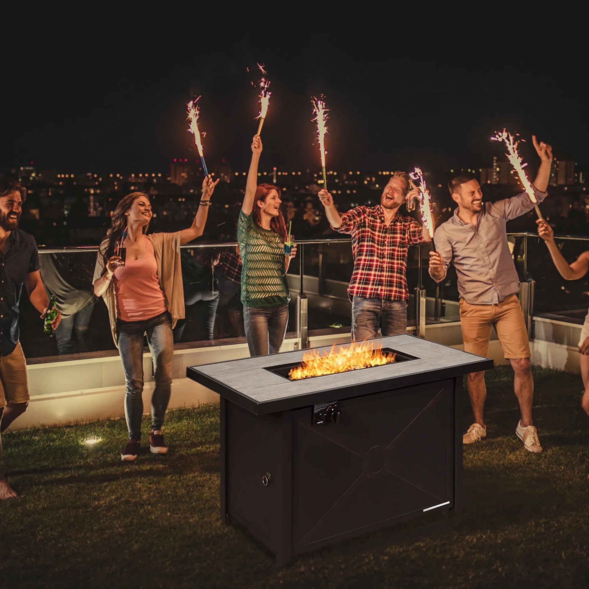 60,000 BTU Outdoor Rectangle Gas Fire Table W/ Ceramic Tabletop Ideal for Backyard Poolside