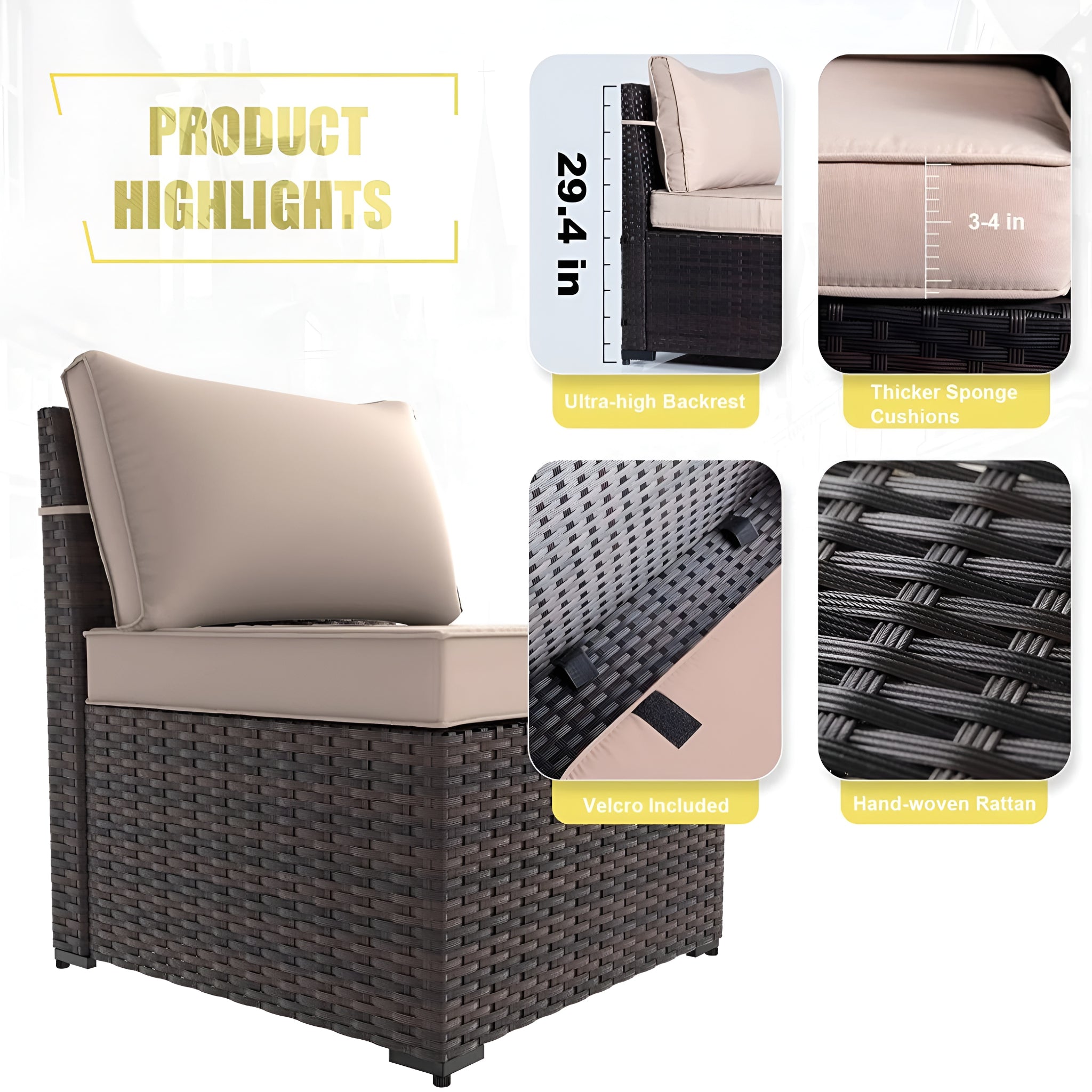 7 Pieces Outdoor Patio Furniture Set with 43" Fire Pit Table Sets Outdoor Furniture Patio Conversation Set (Sand)