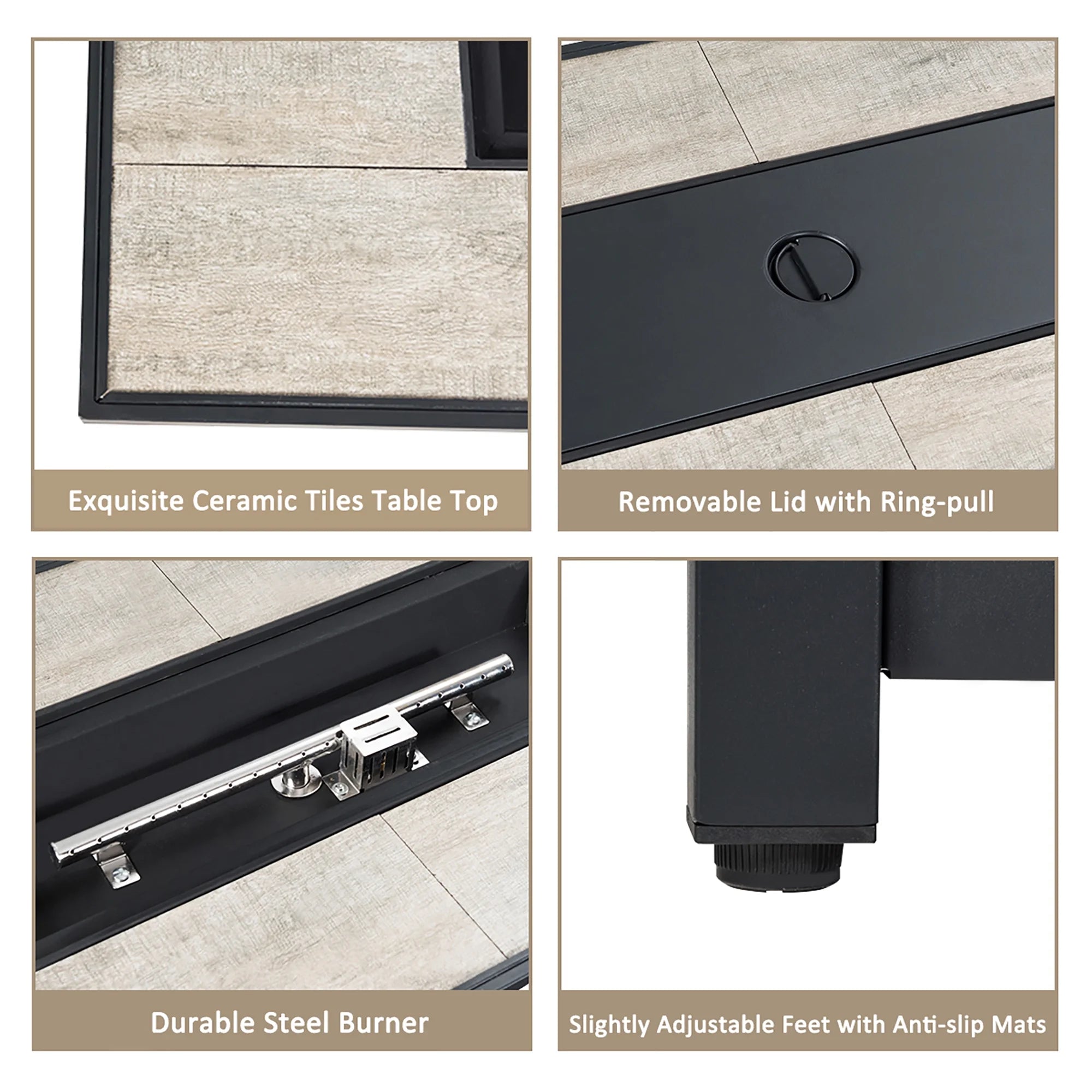 60,000 BTU Outdoor Rectangle Gas Fire Table W/ Ceramic Tabletop Ideal for Backyard Poolside