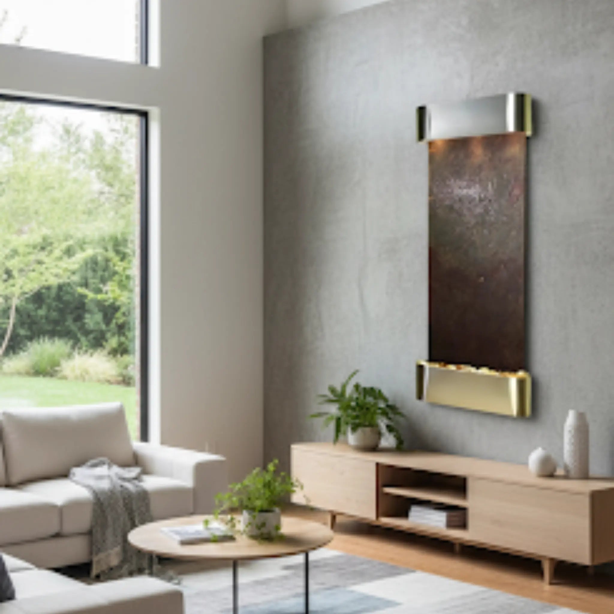 Adagio Inspiration Falls Wall Mounted Water Feature (30” x 69” x 6”) - Multi-Color FeatherStone / Stainless Steel