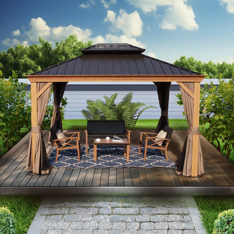 12-Ft X 16 Gazebo Brown Gazebo with Hardtop Roof (Screen Included)