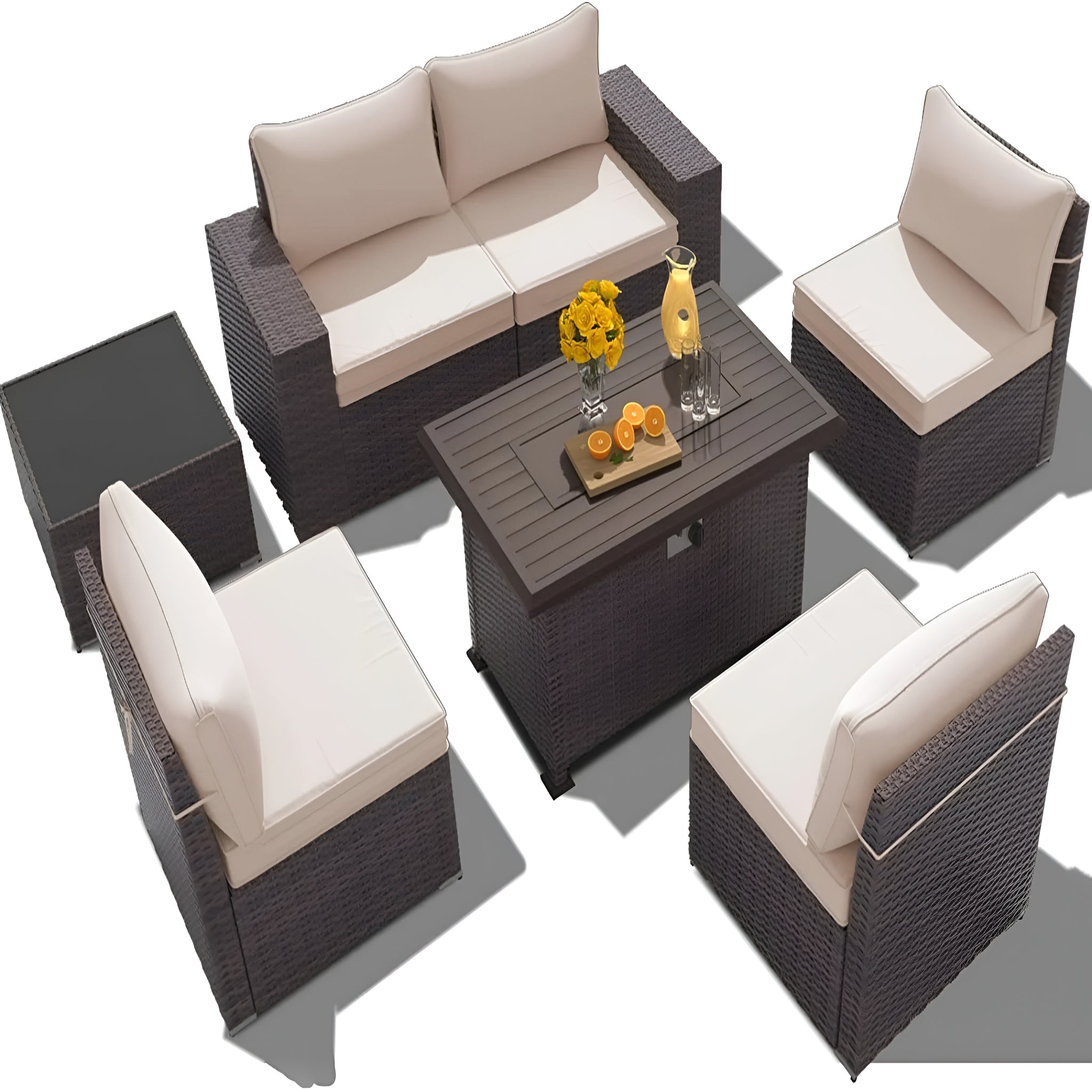 7 Pieces Outdoor Patio Furniture Set with 43" Fire Pit Table Sets Outdoor Furniture Patio Conversation Set (Sand)