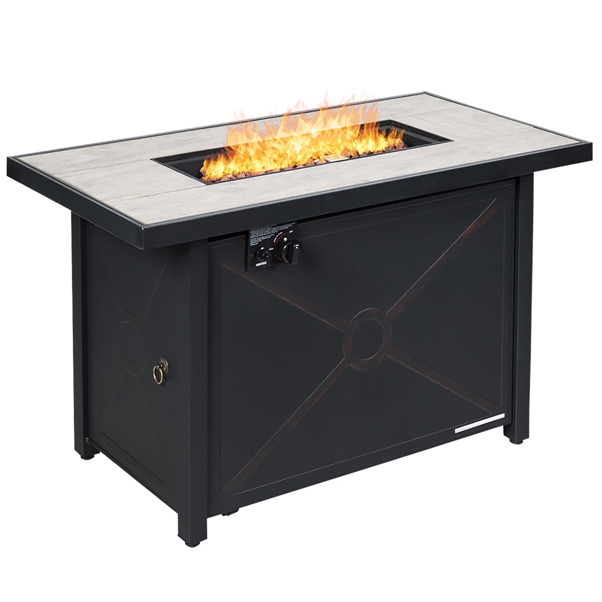 60,000 BTU Outdoor Rectangle Gas Fire Table W/ Ceramic Tabletop Ideal for Backyard Poolside