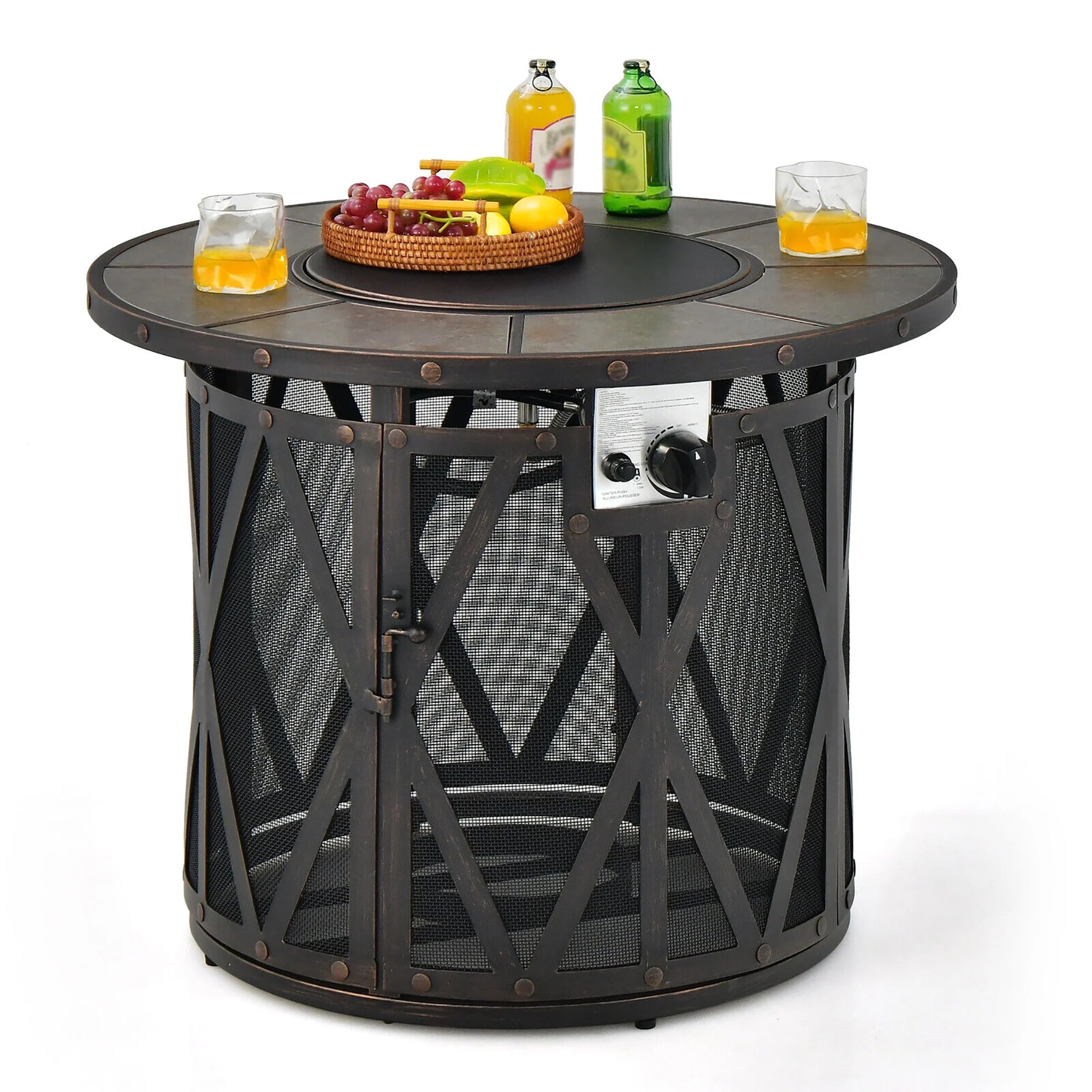 32'' Patio round Fire Pit Table 30,000 BTU Propane Gas Firepit W/ Fire Glasses