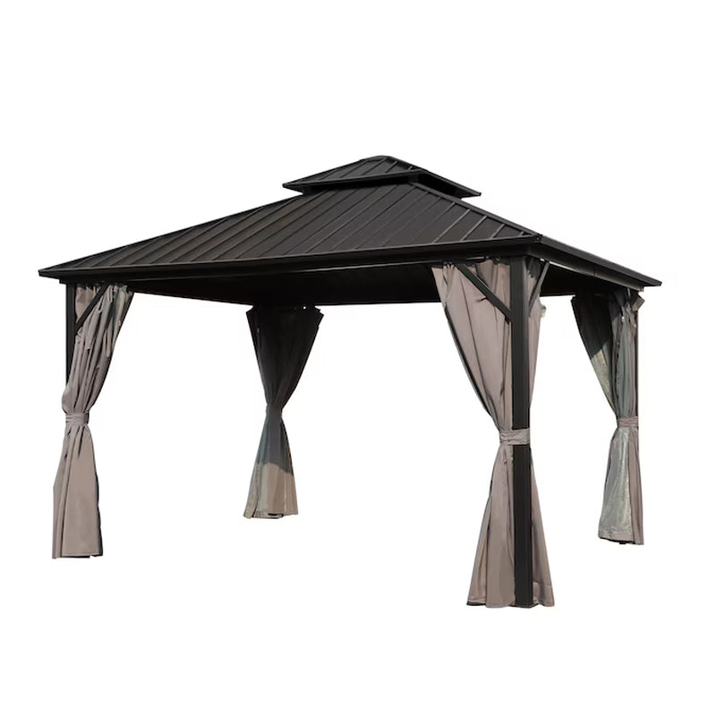 12-Ft X 12-Ft Hard Top Black Gazebo with Hardtop Roof (Screen Included)