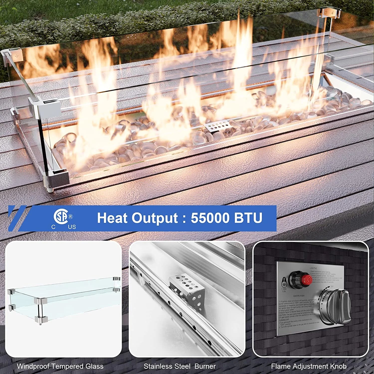 7 Pieces Outdoor Patio Furniture Set with 43" Fire Pit Table Sets Outdoor Furniture Patio Conversation Set (Red)