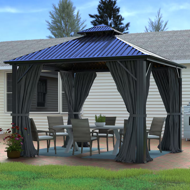 12-Ft X 12-Ft Hard Top Black Gazebo with Hardtop Roof (Screen Included)
