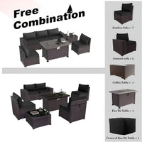 7 Pieces Outdoor Patio Furniture Set with 43" Fire Pit Table