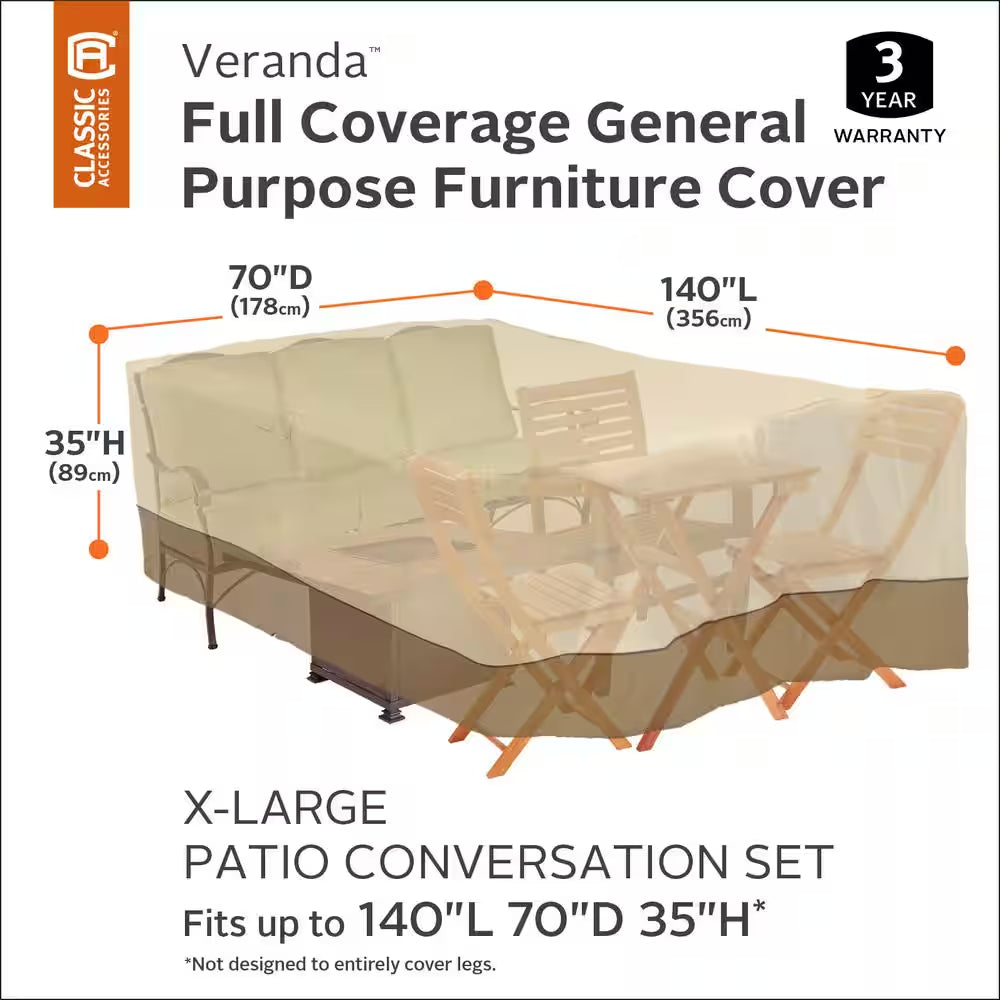 Veranda 140 In. L X 70 In. D X 35 In. H Full Coverage General Purpose Patio Furniture Cover