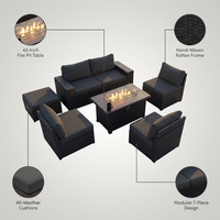 7 Pieces Outdoor Patio Furniture Set with 43" Fire Pit Table Sets Outdoor Furniture Patio Conversation Set (Black) — Lifestyle