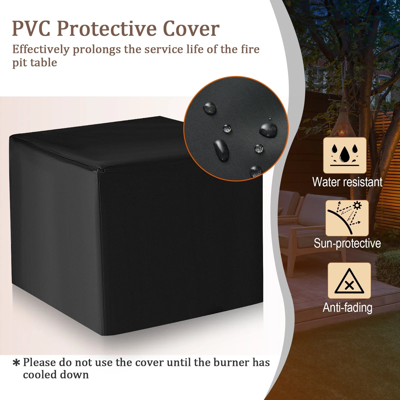 28 Inch Outdoor Square Fire Pit Table 50,000 BTU Propane Gas Fire Table W/ Fire Glasses & PVC Protective Cover