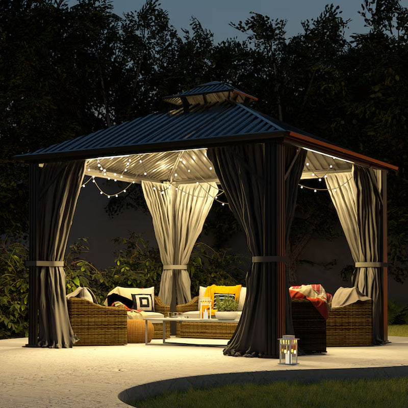 12-Ft X 12-Ft Hard Top Black Gazebo with Hardtop Roof (Screen Included)