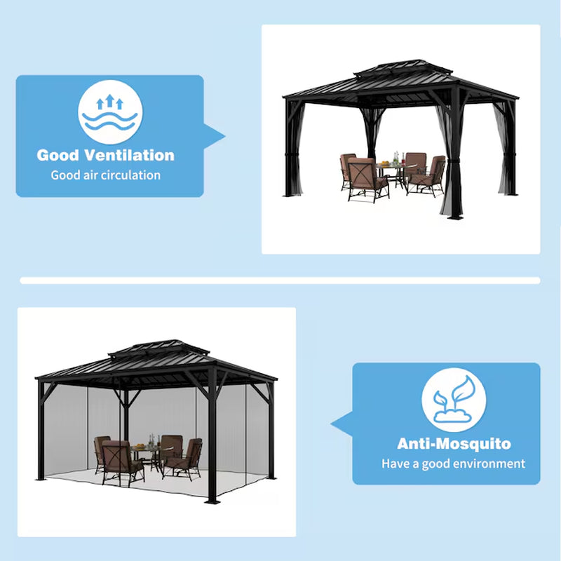 12-Ft X 10-Ft Hardtop Black Gazebo with Hardtop Roof (Screen Included)