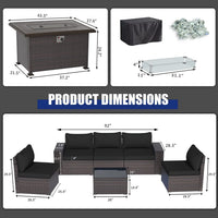 7 Pieces Outdoor Patio Furniture Set with 43" Fire Pit Table Sets Outdoor Furniture Patio Conversation Set (Black)