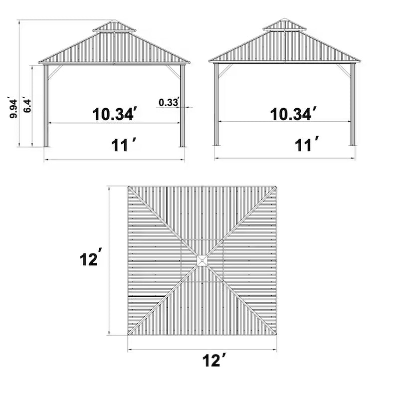 12-Ft X 12-Ft Hard Top Black Gazebo with Hardtop Roof (Screen Included)