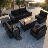 7 Pieces Outdoor Patio Furniture Set with 43" Fire Pit Table Sets Outdoor Furniture Patio Conversation Set (Black) — Studio Shot