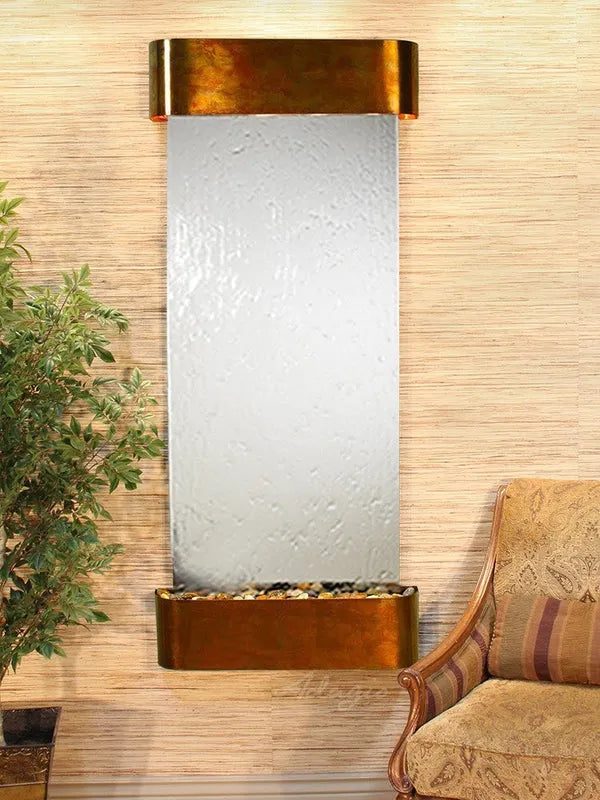 Adagio Inspiration Falls Wall Mounted Water Feature (30” x 69” x 6”) - Silver Mirror / Rustic Copper