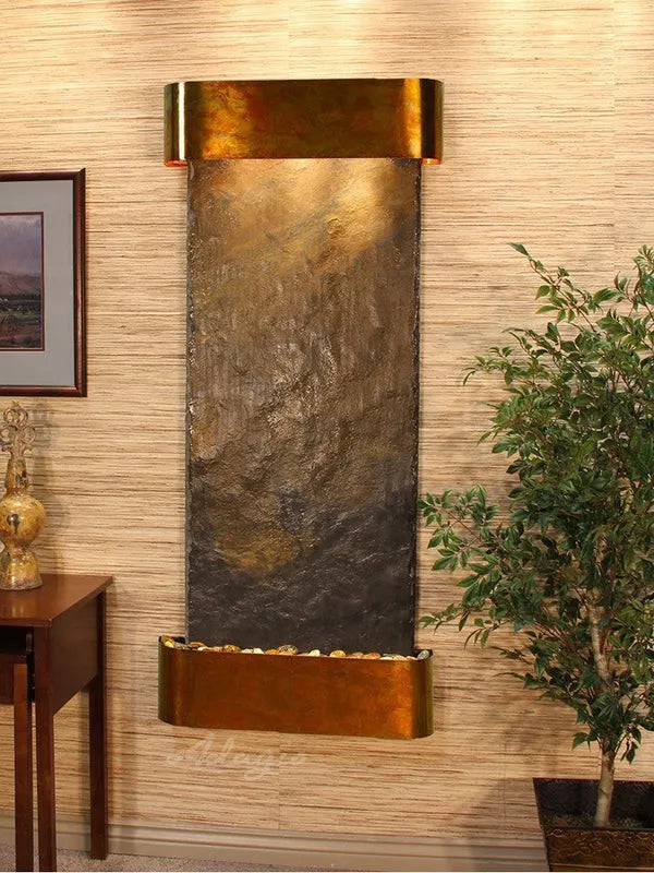 Adagio Inspiration Falls Wall Mounted Water Feature (30” x 69” x 6”) - Multi-Color Natural Slate / Rustic Copper