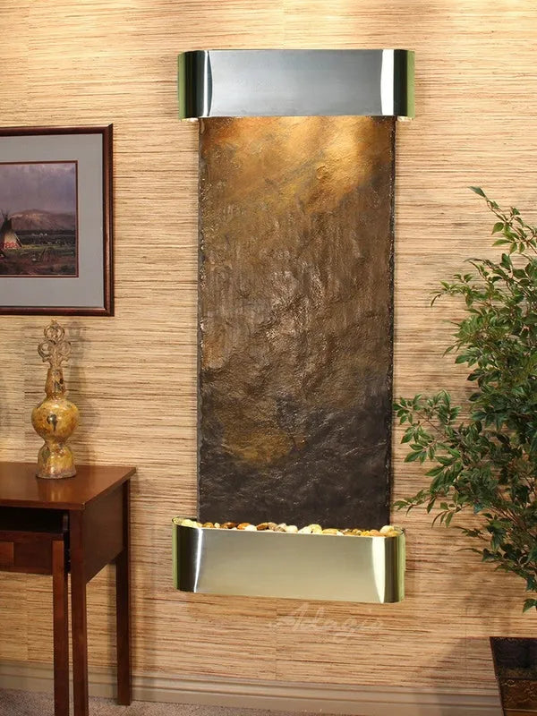 Adagio Inspiration Falls Wall Mounted Water Feature (30” x 69” x 6”) - Multi-Color Natural Slate / Stainless Steel