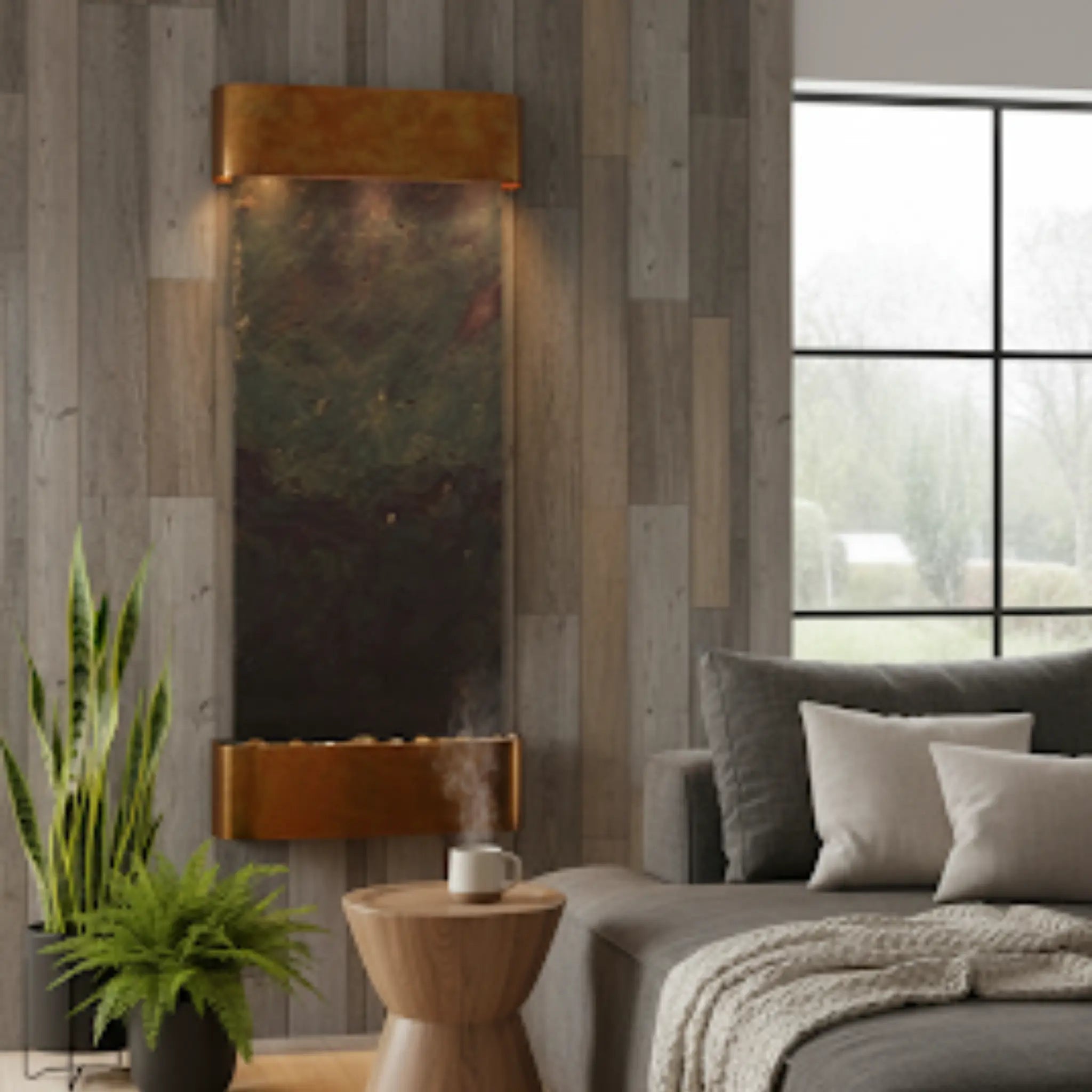 Adagio Inspiration Falls Wall Mounted Water Feature (30” x 69” x 6”) - Multi-Color FeatherStone / Rustic Copper