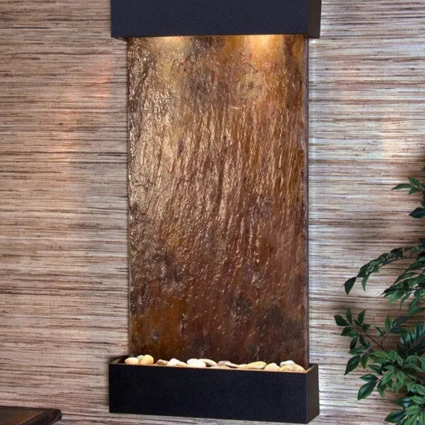 Adagio Whispering Creek Wall Mounted Water Feature (22” x 46” x 5”) - Multi-Color Natural Slate / Textured Black
