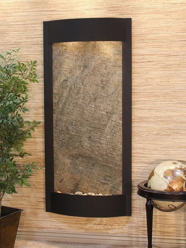 Adagio Pacifica Waters Wall Mounted Water Feature (32” x 69” x 6”) - Green FeatherStone / Textured Black
