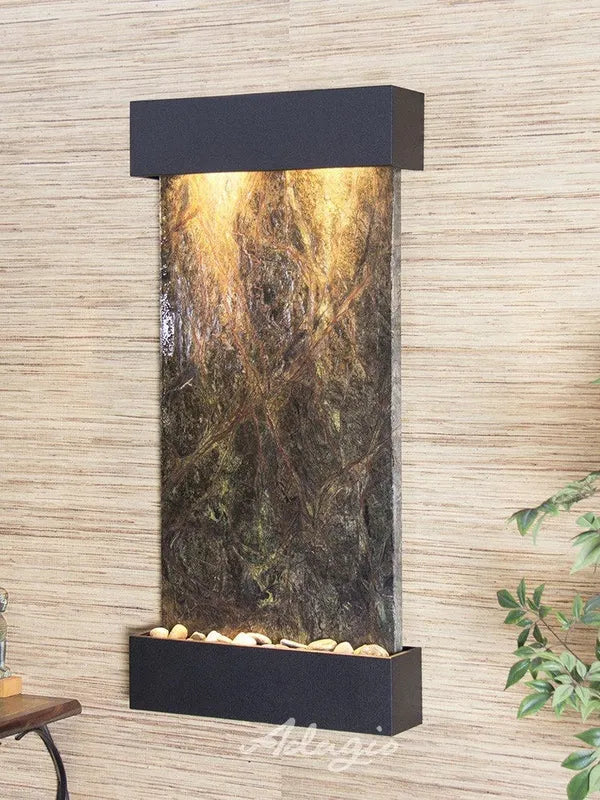 Adagio Whispering Creek Wall Mounted Water Feature (22” x 46” x 5”) - Green Marble / Textured Black