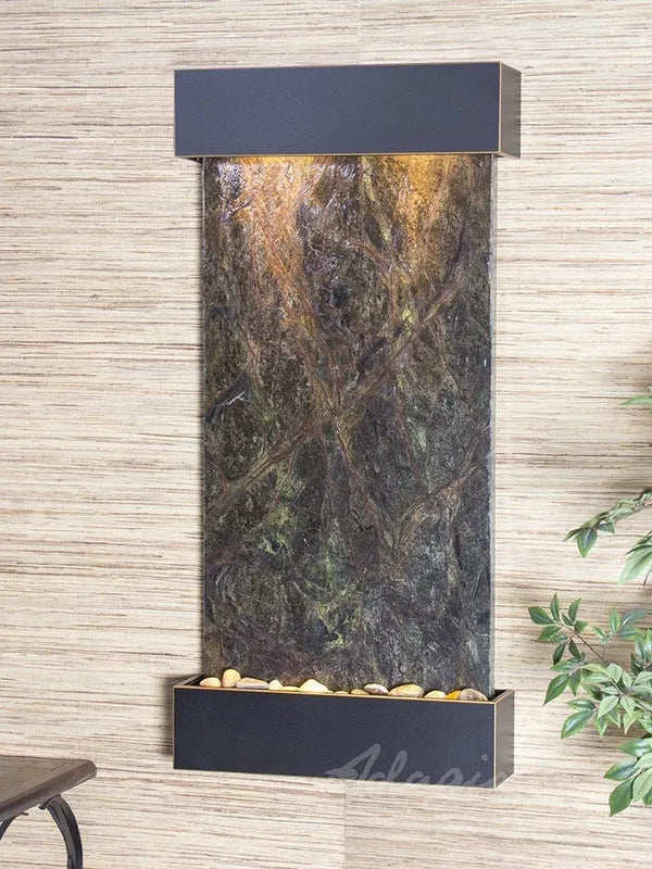 Adagio Whispering Creek Wall Mounted Water Feature (22” x 46” x 5”) - Green Marble / Blackened Copper