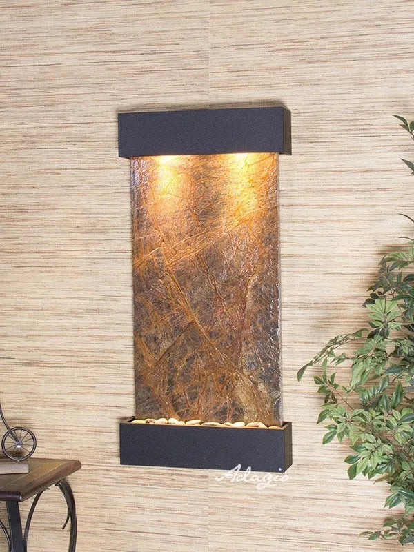 Adagio Whispering Creek Wall Mounted Water Feature (22” x 46” x 5”) - Brown Marble / Textured Black
