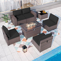 7 Pieces Outdoor Patio Furniture Set with 43" Fire Pit Table Sets Outdoor Furniture Patio Conversation Set (Black)