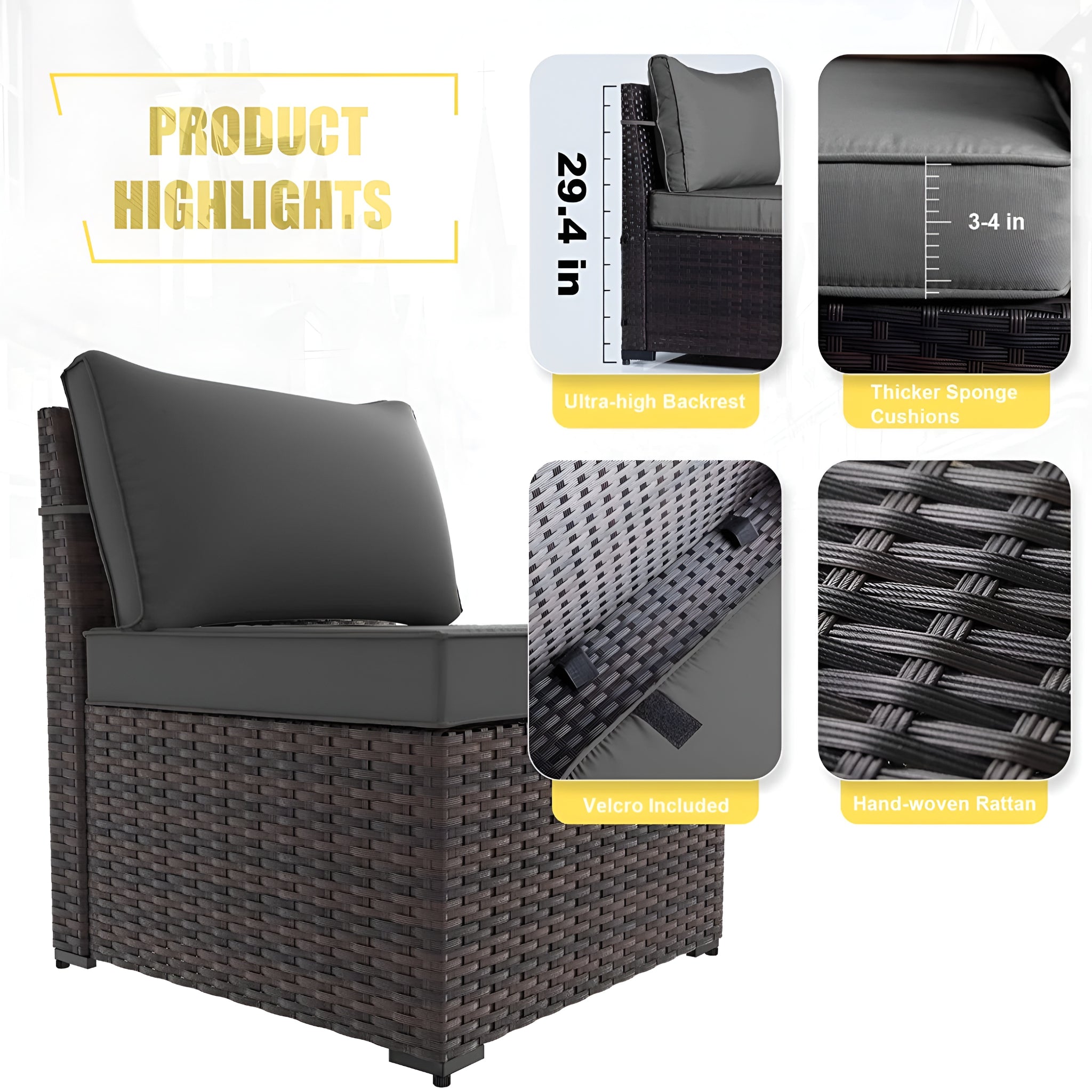 7 Pieces Outdoor Patio Furniture Set with 43" Fire Pit Table Sets Outdoor Furniture Patio Conversation Set (Grey)