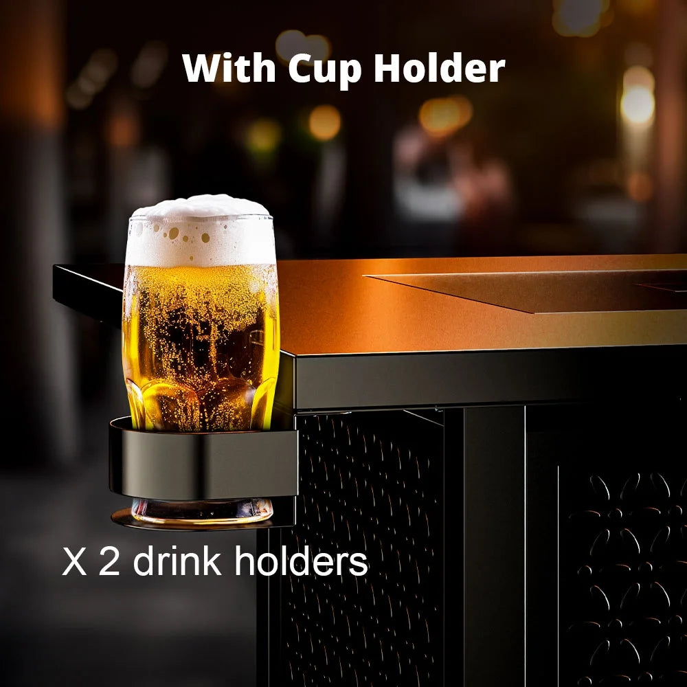 32" Gas Fire Pits with Cup Holders for Outside, 50,000 BTU Propane Fire Pit Table with Lid and Lava Rock, Black