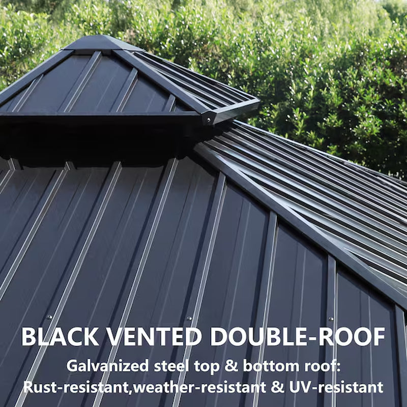 12-Ft X 12-Ft Hard Top Black Gazebo with Hardtop Roof (Screen Included)