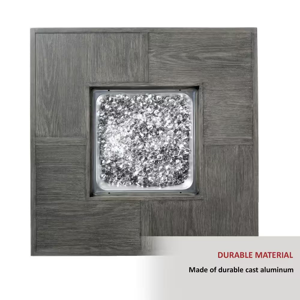 Cheyenne 40 In. X 25 In. Square Aluminum Propane Gas Fire Pit Chat Table with Glacier Ice Firebeads