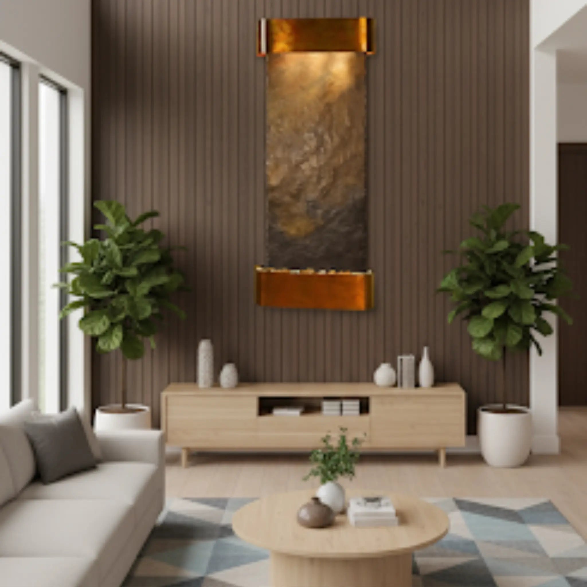 Adagio Inspiration Falls Wall Mounted Water Feature (30” x 69” x 6”) - Multi-Color Natural Slate / Rustic Copper