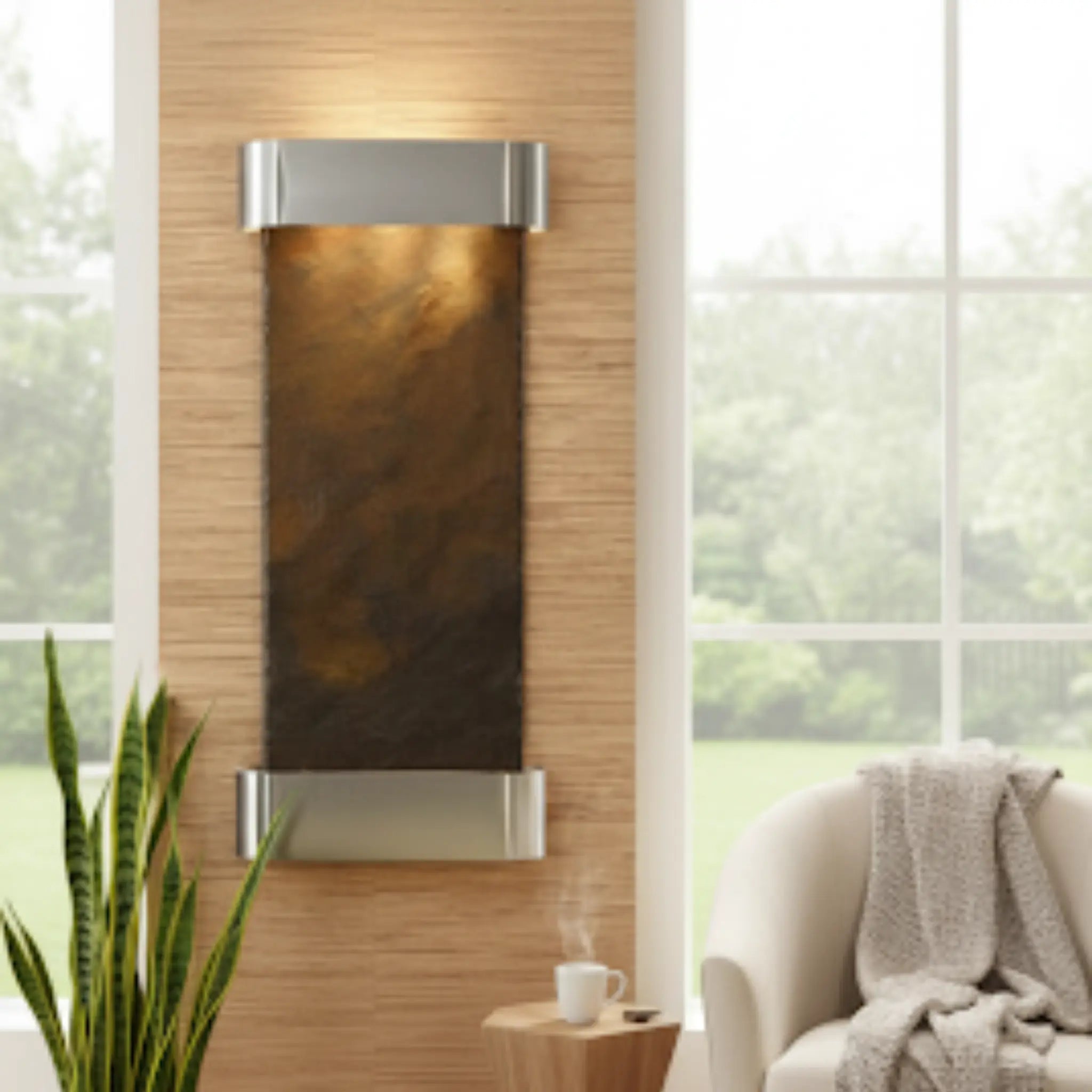 Adagio Inspiration Falls Wall Mounted Water Feature (30” x 69” x 6”) - Multi-Color Natural Slate / Stainless Steel